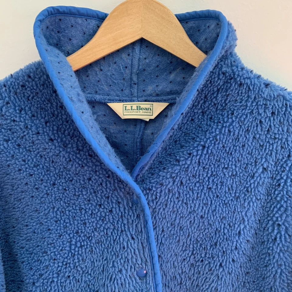 Suéter Bomber LL Bean Birdseye Vintage Para Mujer Grande Azul Aciano Hecho en EE. UU. Foto 3 de 4