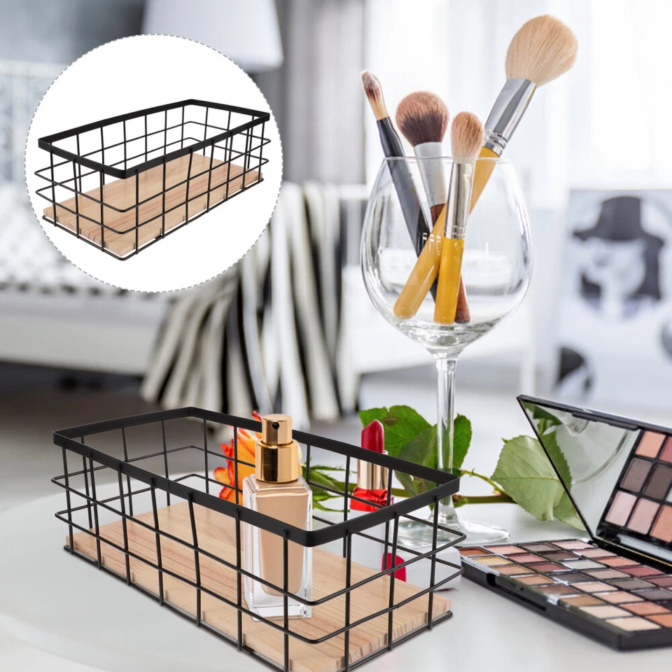 1 pieza cesta de almacenamiento de metal baño pared ducha estante de almacenamiento con tablero de madera Foto 2 de 4