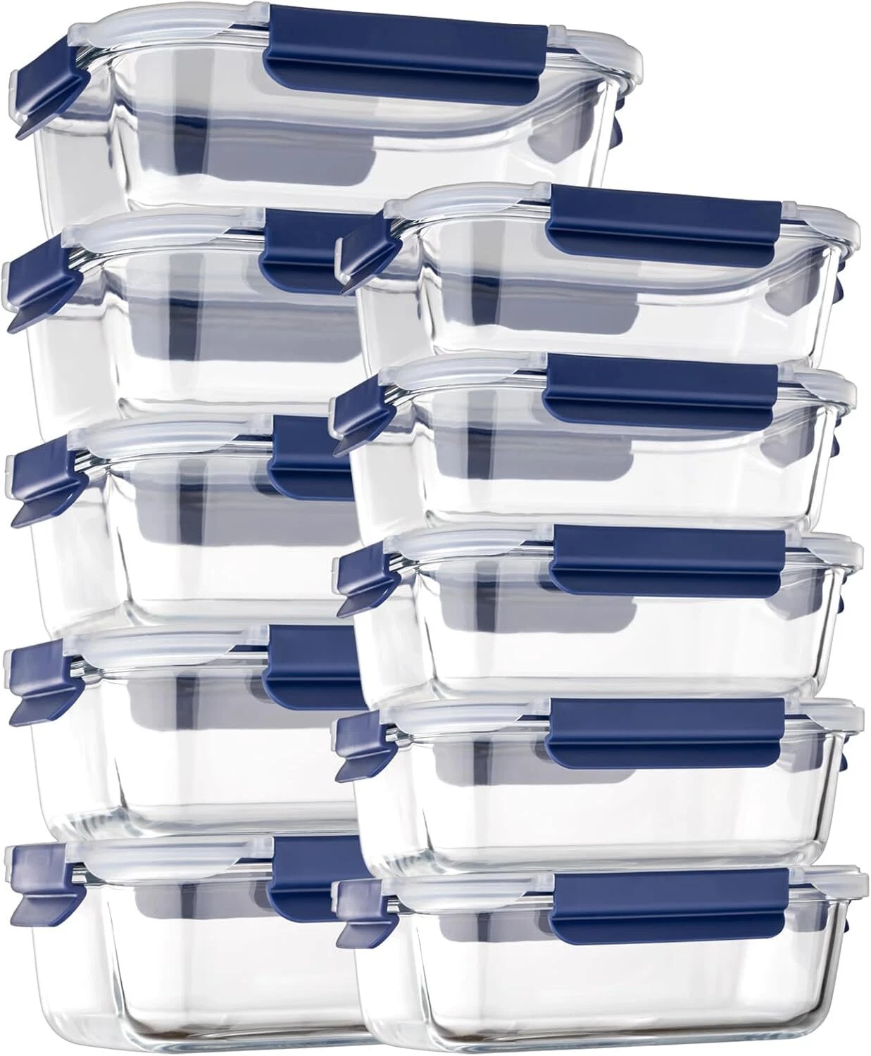 10-PK BPA Free Glass Food Storage Containers, Airtight Meal Prep Boxes with Lids