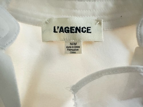 Blusa L’AGENCE Marfil Talla Med Volantes Cuello Puños Abotonados Elastizada Seda - Imagen 2 de 9
