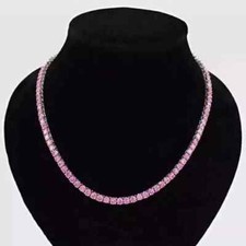 20 CT Rd Cut Lab Created Pink Sapphire Tennis Necklace 14K White Gold Plated 18"