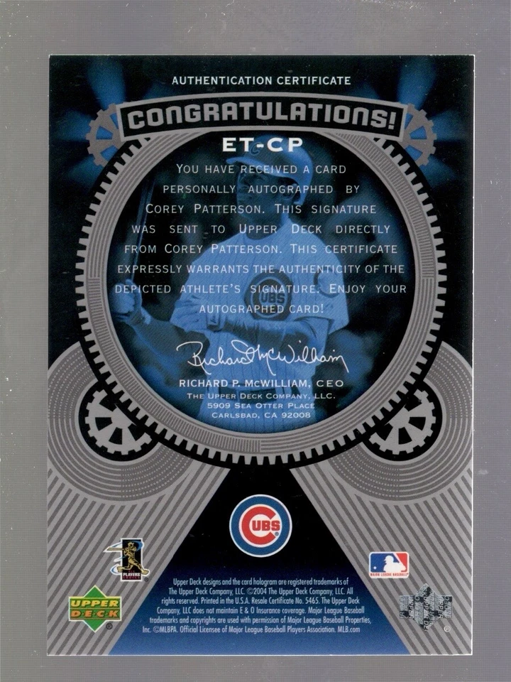 2002 Upper Deck Etchings Corey Patterson Etched in Time Autograph! 098/250 - Image 2 of 2