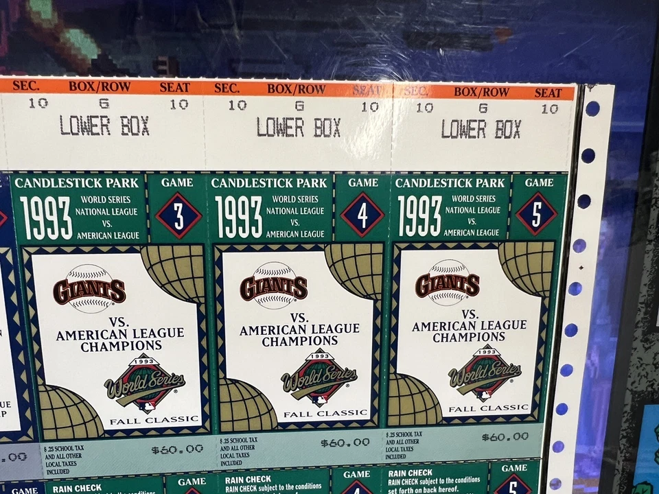 1993 NLCS & World Series SF Giants Uncut Phantom Ticket Sheet Sadek "Thank You" - Image 3 of 4