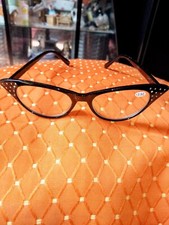 Katzenaugen Lesebrille, schwarz mit Glitzereffekt, + 3,50
