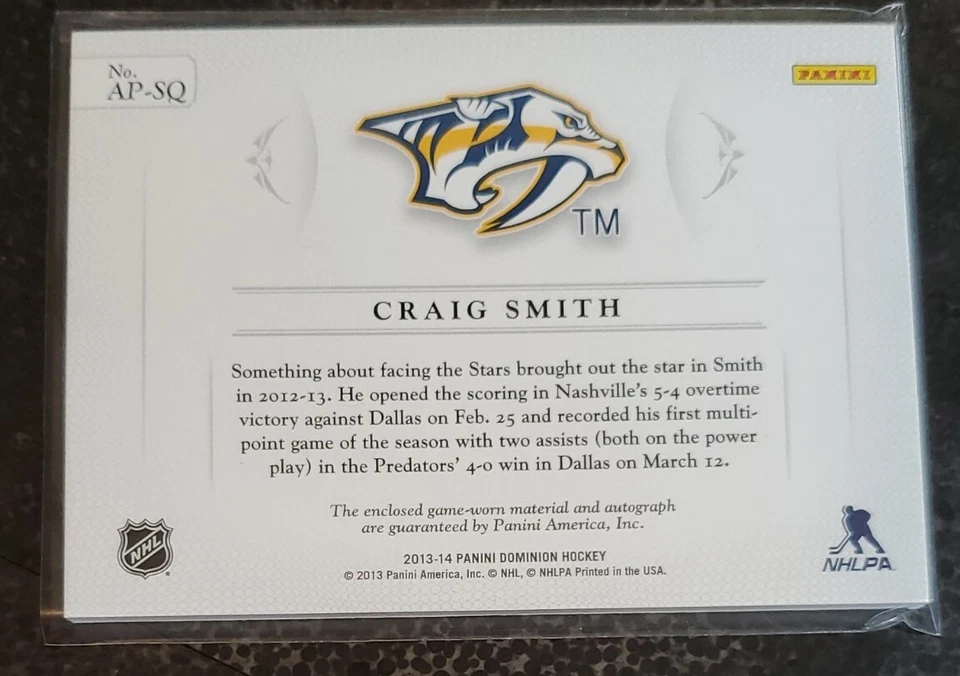 2013-14 Panini Dominion Auto Patch /99 Craig Smith #AP-SQ Patch Auto - Image 3 of 3