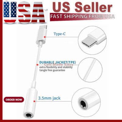 Universal USB C to 3.5mm AUX Headphone Adapter Type C Cable For Android White 