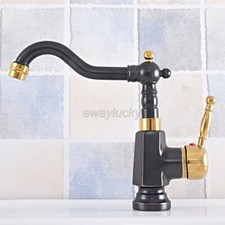 Black  Gold Bathroom Sink Faucet Swivel Spout Deck Mount Single Hole Mixer Tap