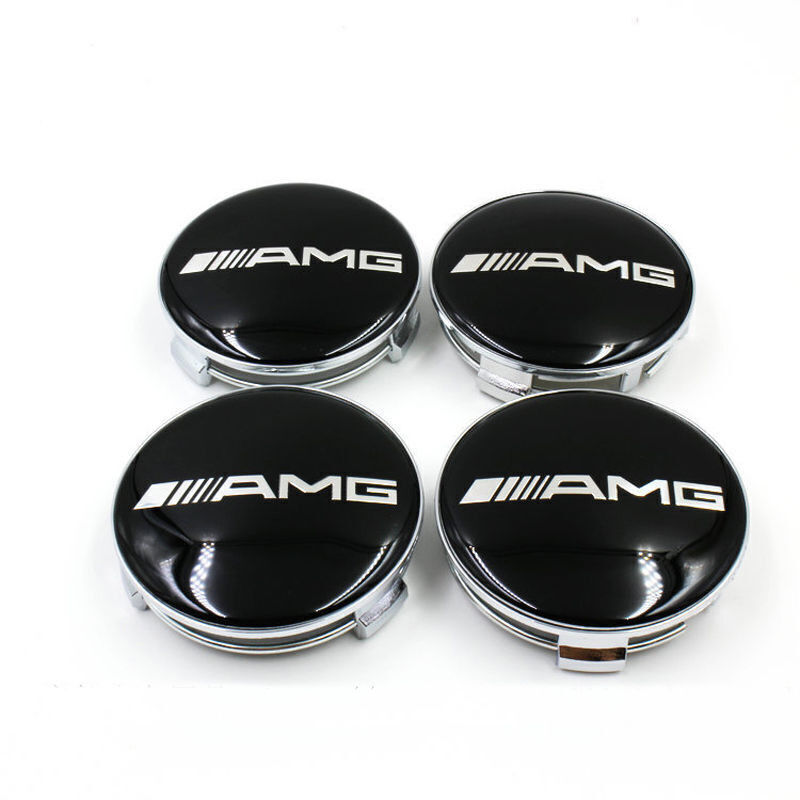 4×A.M.G Wheels Center Caps 75mm BLACK Hub Caps Hub Cover Emblem Badges FOR CARS