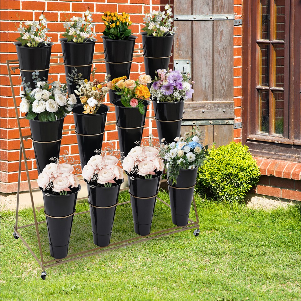 Modern Metal Movable Flower Display Stand, Plant Stand with Wheels and
