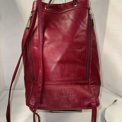 Wilsons Leather Pelle Studio Red Pebbled Leather Backpack Square 103419 Wilsons Studio Pelle Burgundy Soft Leather Backpack | eBay main image 2