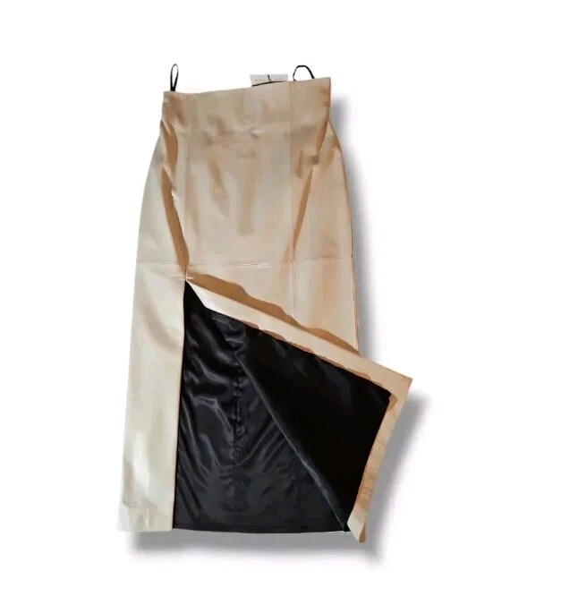 Женская кожаная юбка цвета слоновой кости MIDI с разрезом Massimo DUTTI Studio - Изображение 2 из 4