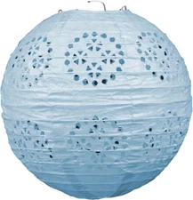 Lace Paper Lanterns in Light Blue, Set of 3 Hanging Decorations with Cutout Desi