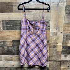 Urban Outfitters Keya Plaid Hook & Eye Mini Spaghetti Strap Dress Women's Size L