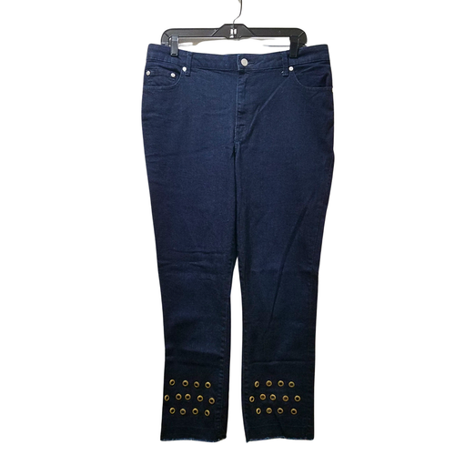 Denim 24/7 Grommet Jeans Women's 14W Blue Ankle Stretch Denim Raw Hem (Altered)