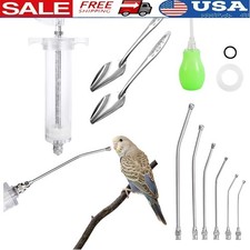Syringe Set Parrots Feeding W/ Gavage Tubes Metal Spoon Young Bird Drinker New