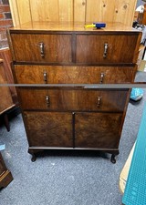 Burr Walnut  Art Deco Tall Boy Cabinet with Drawers