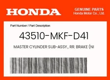 Honda Genuine Master Cylinder Sub-Assy., Rr. Brake (Nissin) - 43510-Mkf-D41