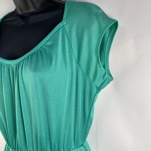 Vtg 70s JC Penney Seafoam Green Jumpsuit Loungewear Bell Bottom Nylon Size M - Picture 4 of 17