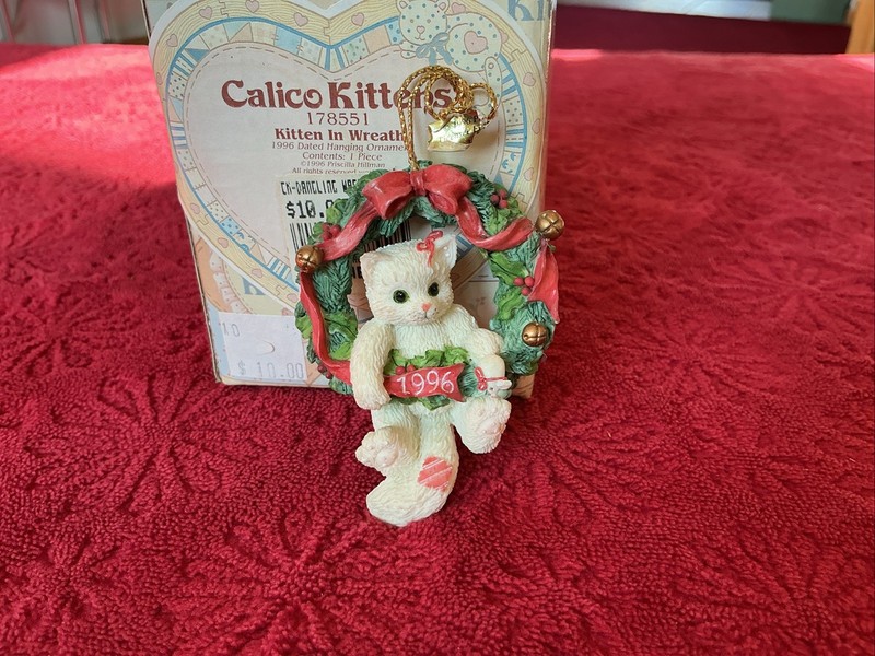 VINTAGE Calico Kittens Enesco “1996 Kitten In Wreath” No. 178551