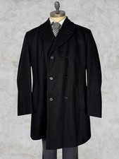 Cappotto Vintage Doppio Petto Nero in Lana da Uomo Peacoat Caban Taglia 50 / L