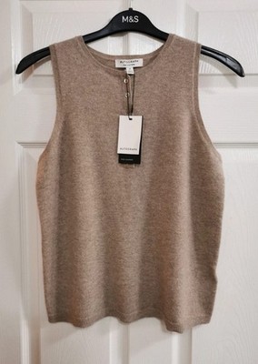 M&S AUTOGRAMM reines KASCHMIR ärmelloser Pullover Strickweste
