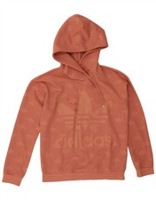 Adidas Womens Oversized Graphic Hoodie Jumper UK 10 Small Orange Polyester CR01