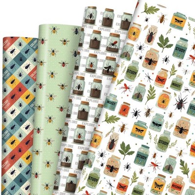 12 Sheets Insect Bug Themed Wrapping Paper Leaves Design Birthday 20x28 Inch