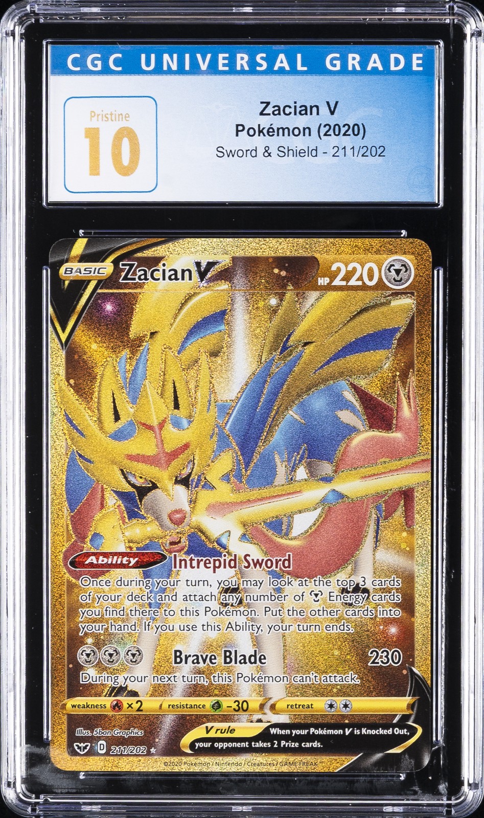 2020 POKEMON SWORD & SHIELD #211 ZACIAN V CGC 10 PRISTINE
