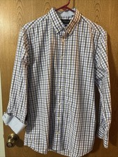 Nick Graham M Mens shirt Mondern Fit Flip Cuff button up blue  white checkered