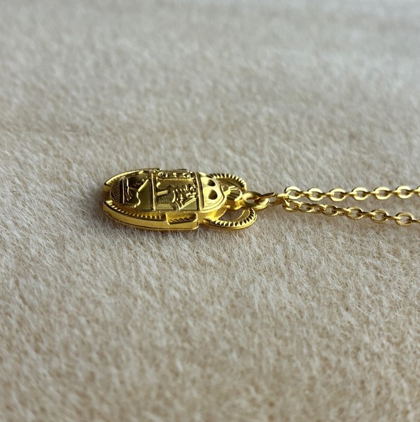 Alternate view of Egyptian Scarab Beetle Pendant 20" Gold-plated Chain Necklace Gift Bag