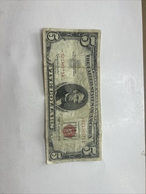 Vintage 1963 $5 Red Seal STAR NOTE US Paper Currency Five Dollar Bill Rare