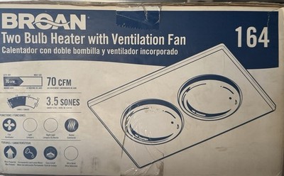 Broan-Nutone 164 Bulb Heater Fan, Energy-Saving 2-Bulb Infrared Type IC Ceiling