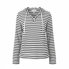 Market & Spruce Black White Striped Hoodie Pullover Long Sleeve Casual Size M