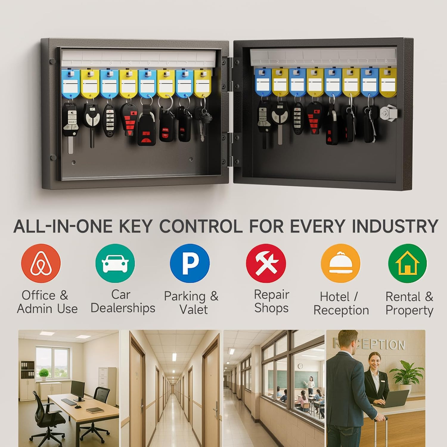 Key Lock Box Wall Mount, 16 Key Cabinet with Combination Lock & Key Tags, Digita