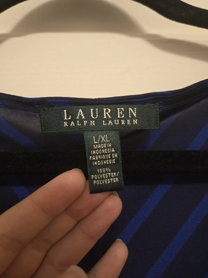 Lauren Ralph Lauren 蓝色条纹和服缎面上衣/游泳罩 L/XL 码 — 第 4/4 张图片