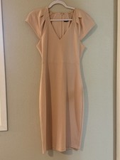 Express Beige Sheath Dress V-Neck Cap Sleeve Knee Length Women Size 8