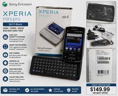 Sony Ericsson Xperia Mini Pro SK17i Black Unlocked Android Smartphone w/ Box Acc