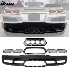For 20-25 Chevy Corvette C8 Rear Diffuser Lip Silver Quad Exhaust Tip + Grille