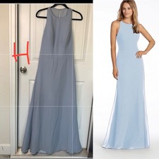 Hayley Paige bH blue bridesmaid dress maxi chiffon size 8 wedding guest modest