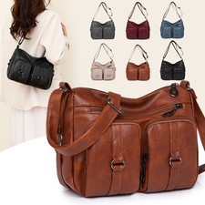 Women Ladies Messenger Shoulder Bag Soft Leather Crossbody Multi Pocket Handbag