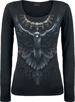 Spiral Langarmshirt Damen Raven Skull schwarz Gothic, Rockwear, Romantik