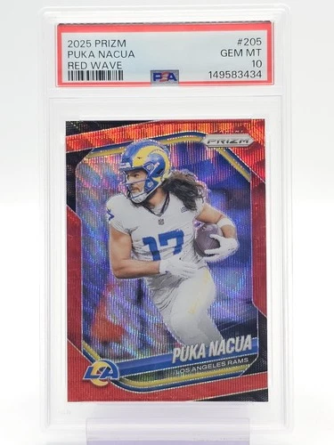 PUKA NACUA 2025 PRIZM RED WAVE /149 #205 RAMS PSA 10 Q4402