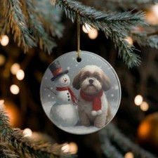 Shih Tzu Collectible Ceramic Christmas, Holiday Ornament-E101