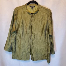 Citron Santa Monica Womens XL Linen Crinkle Shacket Topper Olive Green 