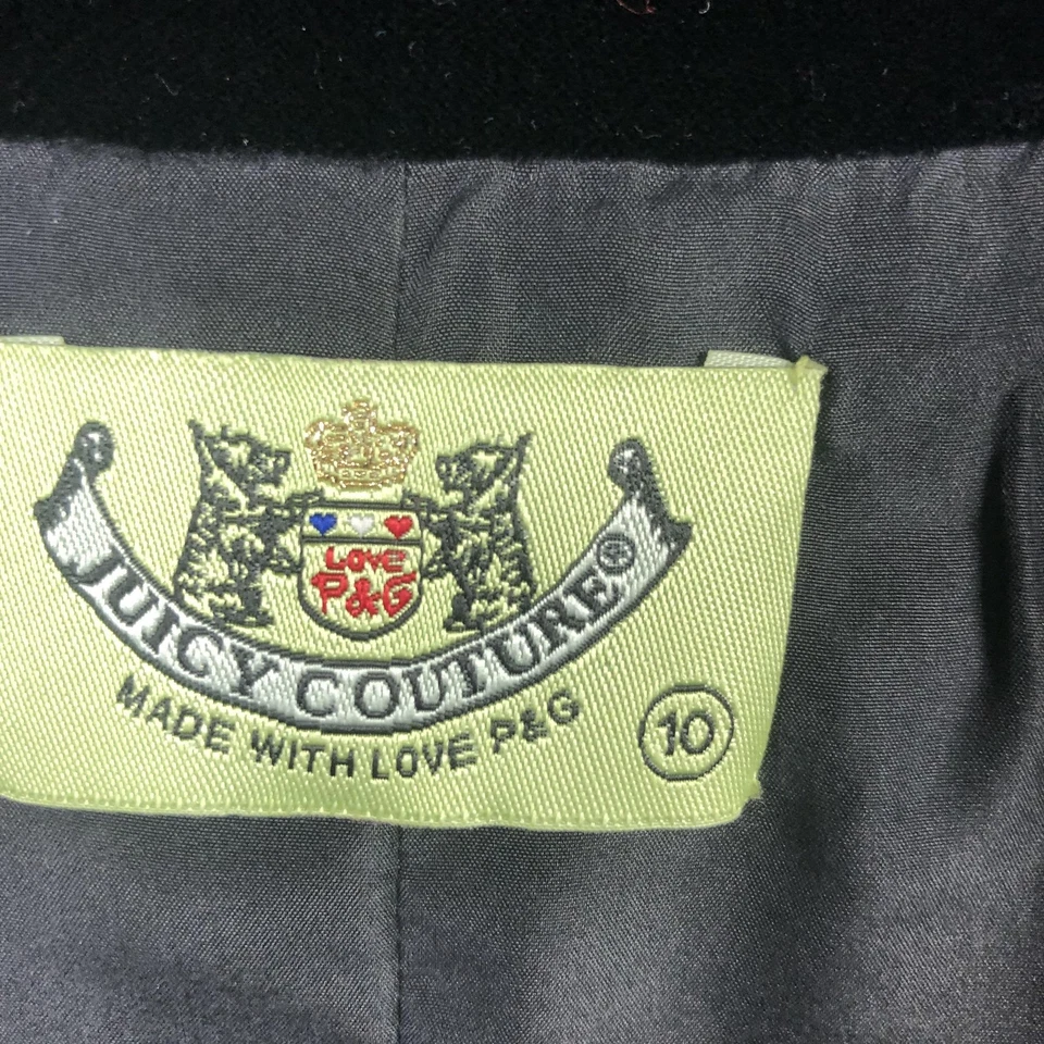 Juicy Couture Blazer Womens 10 Black Velvet Crystal Buttons Silk Lined Jacket - Image 3 of 4
