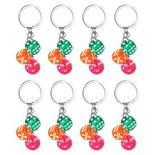 8pcs Lucky Dice Keychain Charm Resin with 3 Pendants Orange/Green/Rose Red