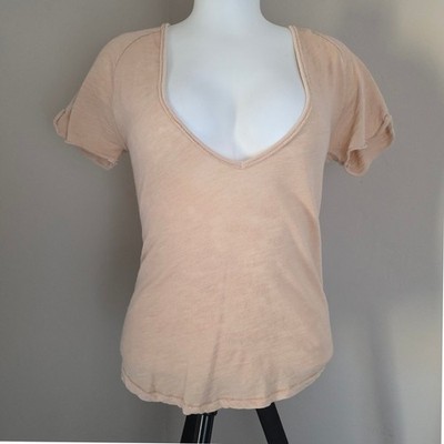Free People We The Free Care FP Sunny Days Ahead Tan Deep Scoop Neck Tee Med