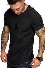 Men's Gym Shirts Fitted Fitness Tee Bodybuilding Workout T-Shirt Black L