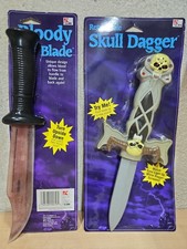 Vintage Lot Ghost Face Bloody Blade Toy Knife Prop Retractable Skull Dagger