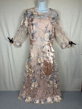 Kaleidoscope Damen Blumen bestickt Kleid Größe 16 Rosa Netz Midi Anlass